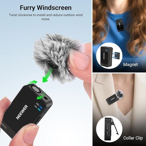 NEEWER CM26 Pro AI Wireless Microphone Compatible with iPhone Android Phone Camera PC, Lavalier Lapel Mic DSP/MCU Noise Cancellation Mute Gain Low Cut 48KHz/24Bit 88dB SNR 50H Battery 100m Range in Saudi Arabia