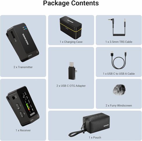 NEEWER CM26 Pro AI Wireless Microphone Compatible with iPhone Android Phone Camera PC, Lavalier Lapel Mic DSP/MCU Noise Cancellation Mute Gain Low Cut 48KHz/24Bit 88dB SNR 50H Battery 100m Range in Saudi Arabia