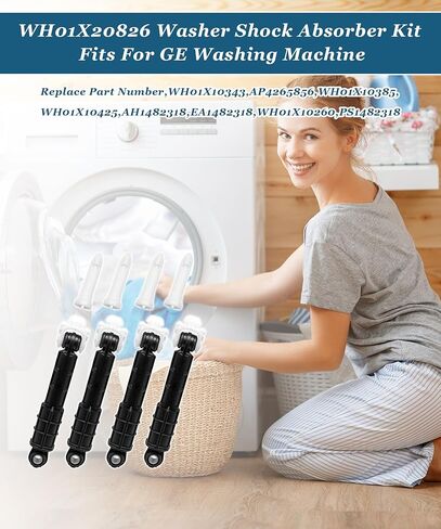 طقم ممتص الصدمات WH01X20826 يناسب غسالة GE GFW450SSM1WW، يستبدل WH01X10343 AP4265856 WH01X10385 WH01X10425 AH1482318 EA1482318 WH01X10260 PS1482318، مع 4 صدمات و4 دبابيس in Saudi Arabia