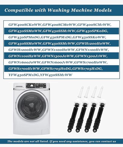 طقم ممتص الصدمات WH01X20826 يناسب غسالة GE GFW450SSM1WW، يستبدل WH01X10343 AP4265856 WH01X10385 WH01X10425 AH1482318 EA1482318 WH01X10260 PS1482318، مع 4 صدمات و4 دبابيس in Saudi Arabia