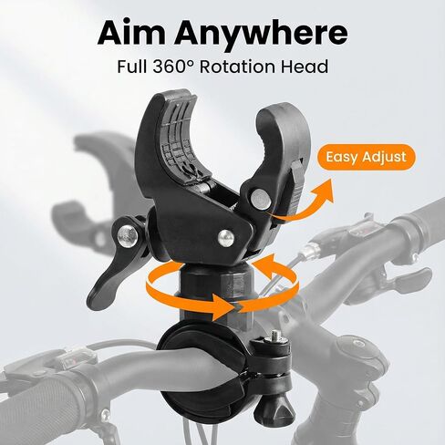Flashlight Mount for Bicycle Handlebar, Double Buckle 360° Rotating Light Holder Clamp with Quick-Release Lever, Fits 20–35 mm Bars, Black, 1 Pack in Saudi Arabia
