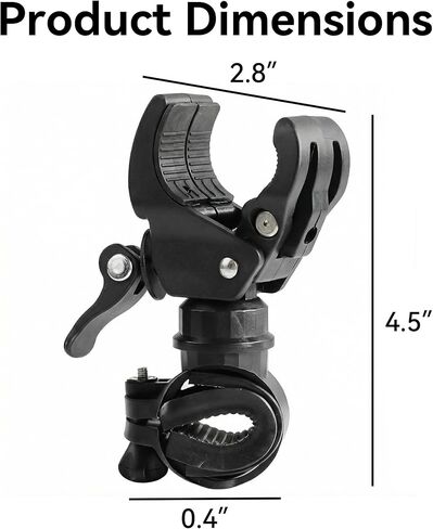 Flashlight Mount for Bicycle Handlebar, Double Buckle 360° Rotating Light Holder Clamp with Quick-Release Lever, Fits 20–35 mm Bars, Black, 1 Pack in Saudi Arabia
