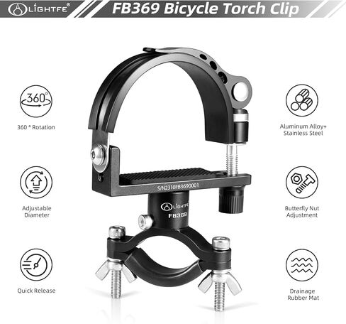 LIGHTFE Bicycle Flashlight Bracket FB369 Aluminum Alloy, 360 ° rotatable Adjustable Size Durable and Sturdy Bicycle lamp Bracket (Suitable for diameters of 40-60mm or 1.57-2.36 inches) in Kuwait