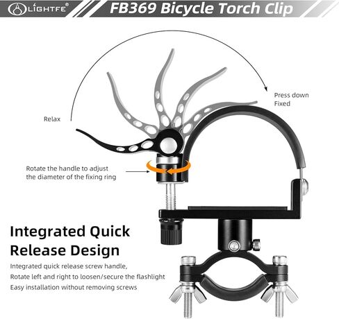 LIGHTFE Bicycle Flashlight Bracket FB369 Aluminum Alloy, 360 ° rotatable Adjustable Size Durable and Sturdy Bicycle lamp Bracket (Suitable for diameters of 40-60mm or 1.57-2.36 inches) in Kuwait