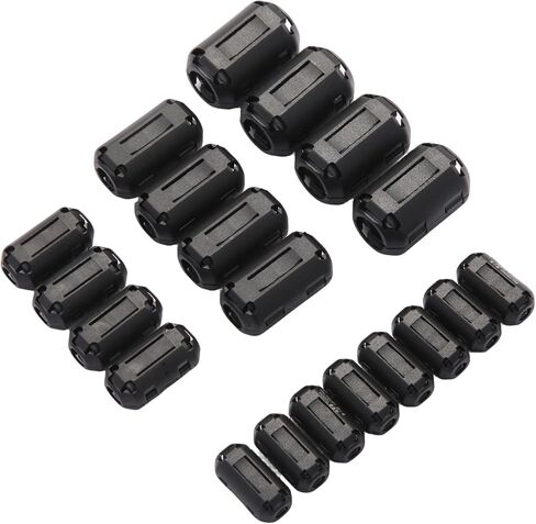 مجموعة أساسية من حلقة الفريت متعددة الأحجام مكونة من 20 قطعة - خرزات الفريت سهلة التركيب لمنع الضوضاء EMI/RFI، تناسب الكابلات 0.14/0.28/0.35/0.51 بوصة (3.5/7/9/13 مم) in Kuwait