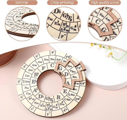 Wooden Circle of Fifths Wheel, Smooth Wooden Melody Tool Chord Compass, Pocket Guitar Tools Music Theory Learning, Chord Wheel Tool for Guitar Base Musical Instrument Beginners Songwriting in Saudi Arabia