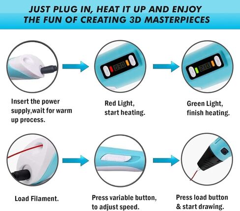 Three-Dimensional Printing Pen Draw Pen Speed & Temperature, Compatible with PLA/ABS Craft Tool with Refills (Black) in Kuwait