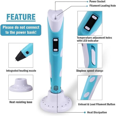 Three-Dimensional Printing Pen Draw Pen Speed & Temperature, Compatible with PLA/ABS Craft Tool with Refills (Black) in Kuwait