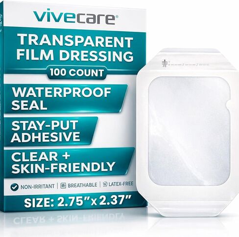 ViveCare Transparent Film Dressing (20 Pack - 6" x 8") - Waterproof, Transparent Adhesive Bandages - Clear Film Wound Cover Patch - Surgical Wound Bandage - Shower Shield for Wounds & Tattoos in Kuwait