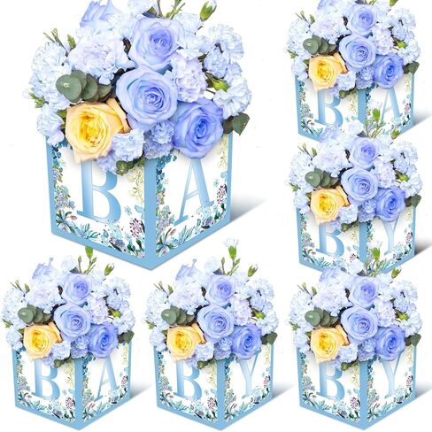 6 Pack 7x7x7 Inches Pink Floral Baby Shower Centerpiece Boxes with 'BABY' Letters, Perfect for Girl Baby Shower, Gender Reveal Party Favors, Flower Arrangements, and Table Decorations in Kuwait