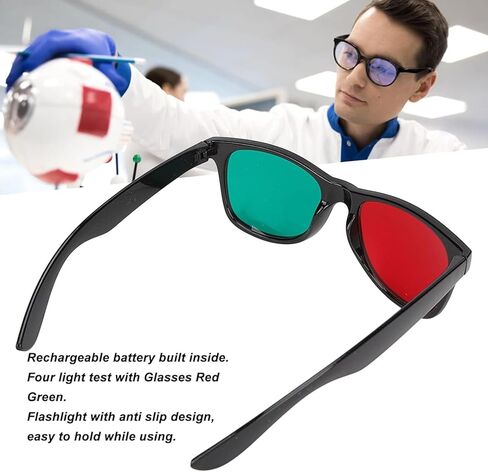 ضوء اختبار العيون 4 نقاط، نظارات اختبار الرؤية باللون الأحمر والأخضر مع إطار ومصباح يدوي، بطارية ليثيوم قابلة لإعادة الشحن 1200 مللي أمبير في الساعة ومواد متينة، للاختبار والتدريب والقمع in Kuwait