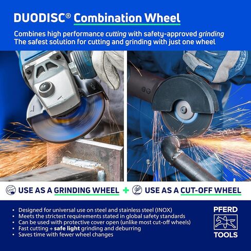 PFERD 4-1/2" PSF DUODISC STEELOX Combination Cutting and Grinding Wheel - Type 27, Aluminum Oxide, 0.065" Thick, 5/8-11 Thread, 13300 RPM (Pack of 10) - Part 63326 in Saudi Arabia