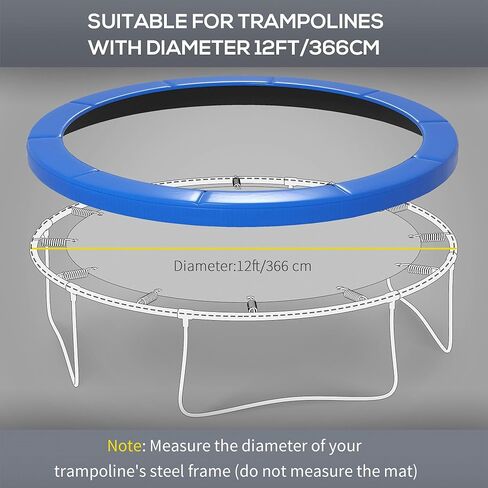 12FT TFor rampoline Safety Pad, Durable Tear-Resistant Material, All-Weather Suitable, Hole-Free for Poles, Vibrant Blue Color in Saudi Arabia