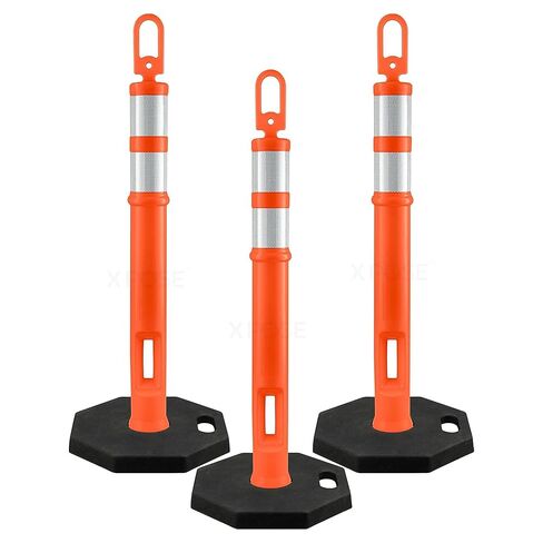 Xpose Safety 45 "Orange Orange Exhaleator منشورات مع قاعدة ، 3 عبوات-T TOP ، 10" نطاق عاكس ، قاعدة مطاطية 13 رطل-حركة المرور ، وقوف السيارات ، البناء ، الأحداث in Kuwait