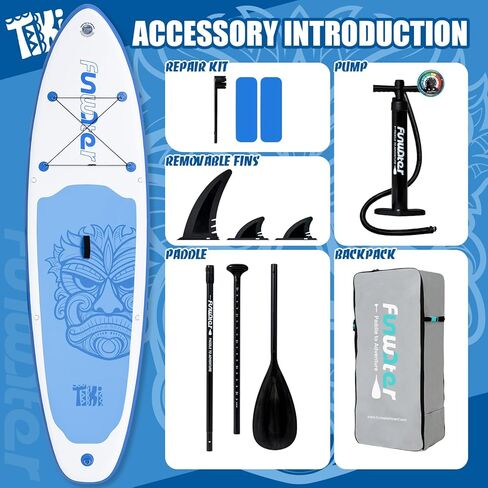لوح التجديف القابل للنفخ من FunWater SUP مقاس 10'6×33×6" لوح تجديف قابل للنفخ خفيف للغاية مع ملحقات ISUP وزعانف ومجداف قابل للتعديل ومضخة وحقيبة ظهر in Saudi Arabia