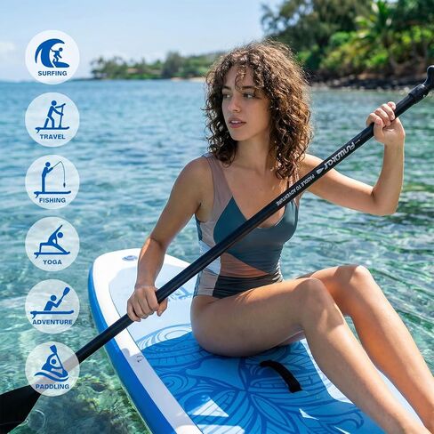 لوح التجديف القابل للنفخ من FunWater SUP مقاس 10'6×33×6" لوح تجديف قابل للنفخ خفيف للغاية مع ملحقات ISUP وزعانف ومجداف قابل للتعديل ومضخة وحقيبة ظهر in Saudi Arabia