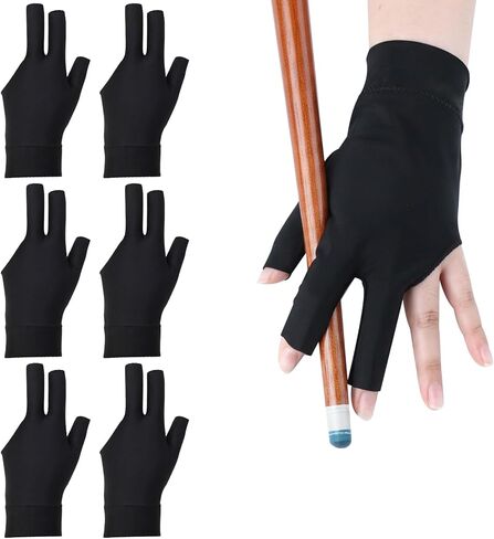 6 Pcs Pool Gloves Left Hand 3 Fingers Billiards Glove Breathable Nylon Sport Gloves for Women & Men Left and Right Hand in Saudi Arabia