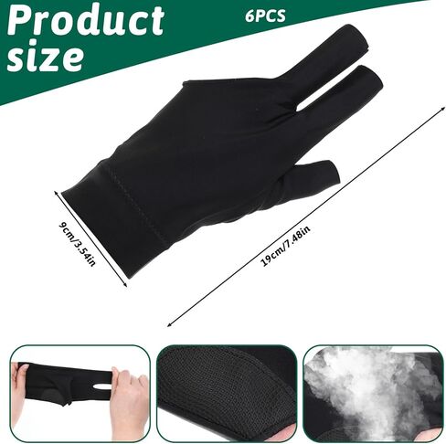 6 Pcs Pool Gloves Left Hand 3 Fingers Billiards Glove Breathable Nylon Sport Gloves for Women & Men Left and Right Hand in Saudi Arabia