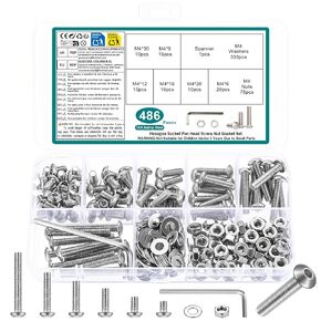 مجموعة متنوعة من البراغي M3 M4 M5 M6 M8، مجموعة متنوعة من الصواميل والمسامير المترية، مجموعة مسامير وصواميل غطاء رأس مقبس سداسي، مجموعة براغي سداسية المقبس، مجموعة براغي الماكينة (486 قطعة M4) in Kuwait