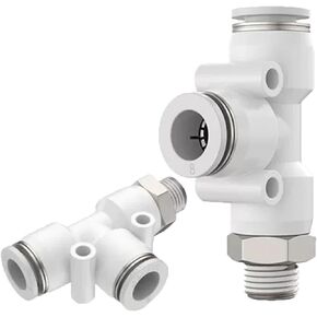 PD موصل هوائي أبيض T-نوع الجانب المحملة النحاس الموضوع PT1/8 "1/4" 3/8 "1/2" M5 PU خرطوم الأنابيب 4 6 8 10 12 مللي متر 1 قطعة (PD8-02) in Kuwait