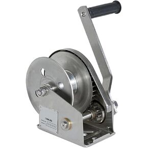 304 Stainless Steel Hand Winch for Boat Trailers, 1800 lb Capacity, Self-Locking, Single-Speed Hand Crank, Dual Gear Drum, Two-Way Ratchet Gear, Heavy-Duty Steel Cable in Kuwait