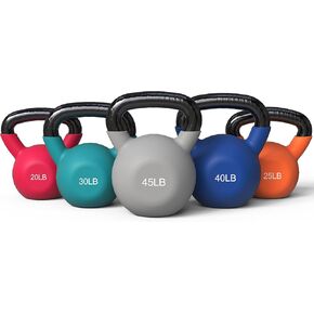 مجموعة أجراس كيتل بيل المصنوعة من الحديد الزهر المطلية بالنيوبرين من ميكولو بوزن 5-30 رطل، مجموعة وزن صلبة مع مقبض عريض وقاعدة مسطحة، مثالية لتدريب قوة الجسم بالكامل في صالة الألعاب الرياضية المنزلية in Kuwait