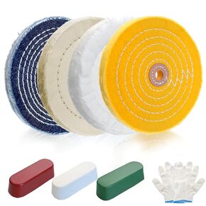 8Pcs 6 Inch Polishing Buffing Wheel Kit for Bench Grinder,1/2" Arbor Hole Buffing Wheels with 3 Polishing Compound and Gloves for Metal,Stainless Steel,Jewelry,Wood,Glass,Ceramic and Other Surfaces in Saudi Arabia