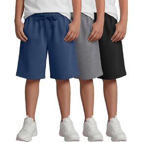 3 Pack Boys Shorts Kids Athletic SweatShorts Workout Casual Shorts Wide Leg Drawstring Pull on Bottoms with Pockets in Kuwait