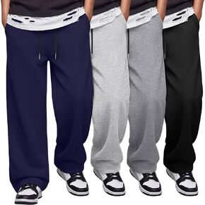 4 Pack Boys Baggy Sweatpants Kids Lightweight Pants Youth Elastic Waist Drawstring Open Bottom Joggers with Pockets in Saudi Arabia