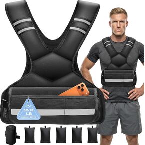 سترة مرجحة قابلة للتعديل للرجال والنساء، سترة بوزن الجسم المتغير 4-10 رطل للتمرينات المنزلية، والجري، والركض، وتدريبات HIIT والقوة، وأوزان حديدية قابلة للإزالة، وعاكسة وجيوب in Kuwait