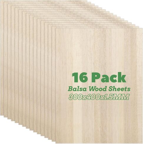 MIVIDE 16 Pack Balsa Wood Sheets, 11.8x15.7x1/16 Inch, Thin Natural Unfinished Wood for Crafts, Hobby, Model Making, Wood Burning and Laser Projects, School Projects, Craft Project（300x400x1.5MM） in Saudi Arabia