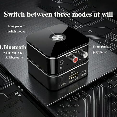 محول مستخرج الصوت HDMI ARC، مع مستقبل صوت بلوتوث 5.3 رقمي إلى محول صوت تناظري، محول SPDIF/HDMI ARC RCA مع زر التحكم لمقبس ستيريو L/R 3.5 مم للتلفزيون in Kuwait