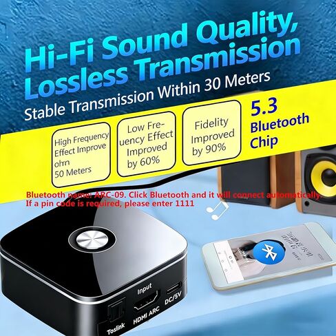 محول مستخرج الصوت HDMI ARC، مع مستقبل صوت بلوتوث 5.3 رقمي إلى محول صوت تناظري، محول SPDIF/HDMI ARC RCA مع زر التحكم لمقبس ستيريو L/R 3.5 مم للتلفزيون in Kuwait