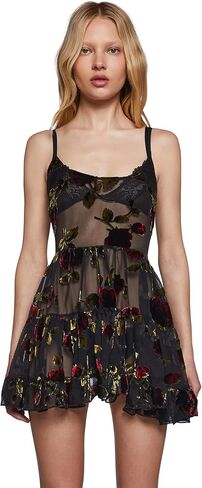 Dolls Kill Befallen Romance Mini Dress by Widow – Sheer Mesh Mini Dress with Velvet Rose Detail & Lace-Up Back in Saudi Arabia