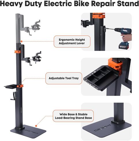 Ebike Repair Stand, Bike Lift Workstand Mechanic Bicycle Repair Stand 165lbs Capacity with Adjustable Height, Rotating Clamp, Tool Tray, for Electric, Heavy Duty Bikes, Home Bicycle Maintenance Stand in Kuwait