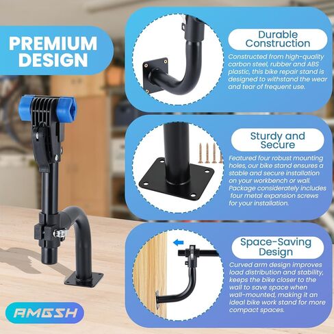 Bike Repair Stand, Curved Wall Mount Bike Work Stand with 4 Metal Expansion Screws for Road & Mountain Bikes, Space-Saving Bicycle Repair Stand with Adjustable Clamp, Wall Workbench Bike Mount for Bicycle Maintenance, DIY Bike Repair in Saudi Arabia