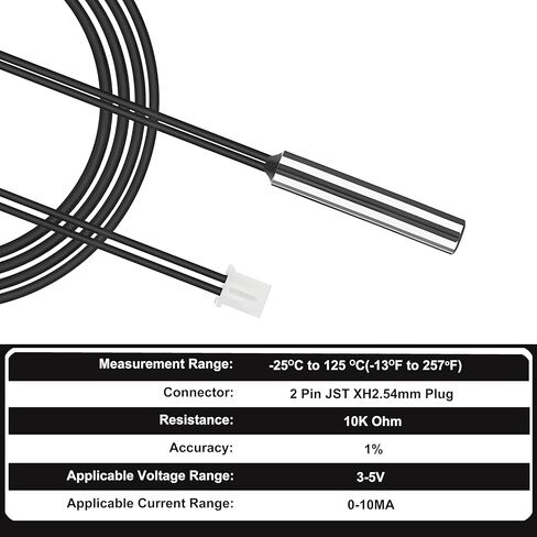 10K Temperature Sensor Probe, 3950 NTC Thermistor Accuracy 1% 5pcs 1M, Waterproof Stainless Steel Temp Probe, Digital Temp Thermostat Extension Cable for Refrigerator, Aquarium, Water Dispenser Parts in Kuwait