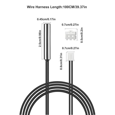 10K Temperature Sensor Probe, 3950 NTC Thermistor Accuracy 1% 5pcs 1M, Waterproof Stainless Steel Temp Probe, Digital Temp Thermostat Extension Cable for Refrigerator, Aquarium, Water Dispenser Parts in Kuwait