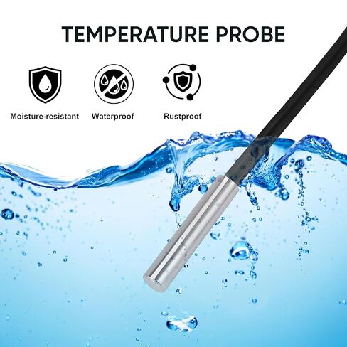 10K Temperature Sensor Probe, 3950 NTC Thermistor Accuracy 1% 5pcs 1M, Waterproof Stainless Steel Temp Probe, Digital Temp Thermostat Extension Cable for Refrigerator, Aquarium, Water Dispenser Parts in Kuwait