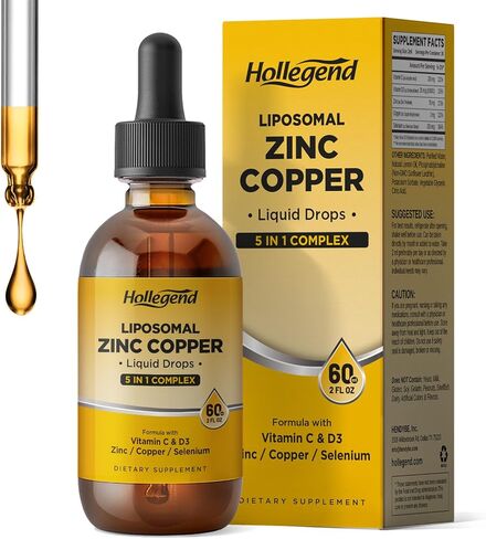 Liposomal Zinc Copper Liquid Drops, 50mg Zinc Picolinate with Copper, Selenium, Vitamin C&D3 for Immune & Thyroid Support, Fast-Absorbing Mineral Supplements for Men & Women, Blueberry, 2 Fl Oz in Kuwait
