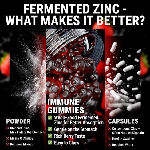Immune Support Zinc Gummies 50mg with Elderberry Vitamin C and Zinc Supplements - Natural Antioxidant with Copper Vitamin D3 K2 Magnesium - Rich Berry Taste, Sugar-Free, 120 Gummies in Kuwait