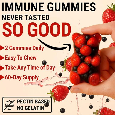 Immune Support Zinc Gummies 50mg with Elderberry Vitamin C and Zinc Supplements - Natural Antioxidant with Copper Vitamin D3 K2 Magnesium - Rich Berry Taste, Sugar-Free, 120 Gummies in Kuwait