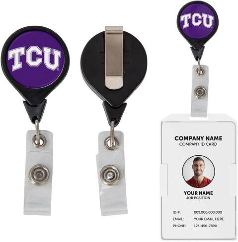 حامل شارة قابل للسحب من Desert Cactus Texas Christian University، بكرة معرف TCU مع مشبك تذكرة للحبل والعمل والمدرسة والمكتب in Saudi Arabia