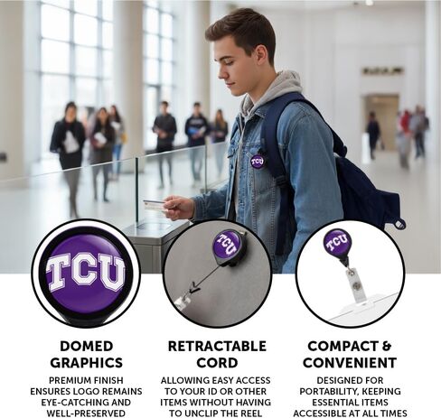 حامل شارة قابل للسحب من Desert Cactus Texas Christian University، بكرة معرف TCU مع مشبك تذكرة للحبل والعمل والمدرسة والمكتب in Saudi Arabia