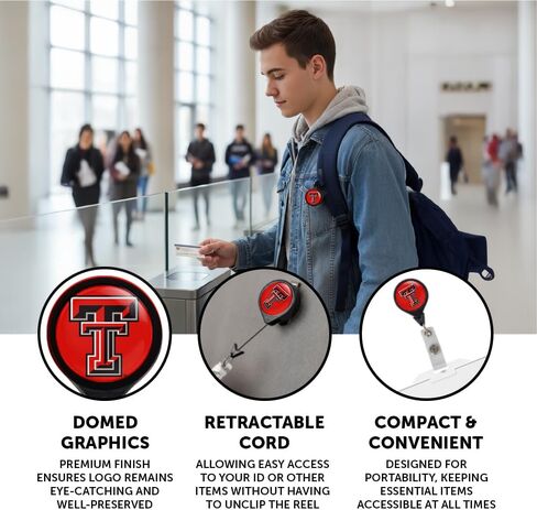Desert Cactus Texas Tech University Retractable Badge Holder TTU Red Raiders ID Reel with Ticket Clip for Lanyard, Work, School & Office Access in Saudi Arabia