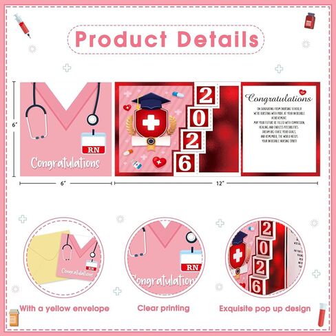 D4DREAM 2025 Nurse Graduation Card - RN Greeting Card for Women Pink Congratulations Graduation Gifts Card with Envelope for Nursing School Medical Grads New Registered Nurse in Kuwait