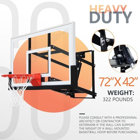 PROGOAL Basketball Hoop Garage Wall Mounted Adjustable-Height, with 60''x36''Tempered Glass Backboard, Pro-Style Breakaway Rim, Durable Bracket and All Weather Net in Saudi Arabia