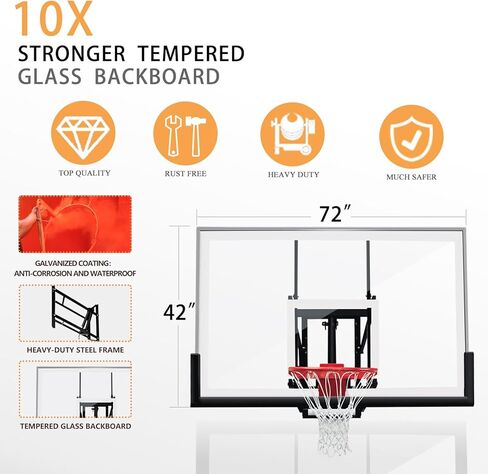 PROGOAL Basketball Hoop Garage Wall Mounted Adjustable-Height, with 60''x36''Tempered Glass Backboard, Pro-Style Breakaway Rim, Durable Bracket and All Weather Net in Saudi Arabia