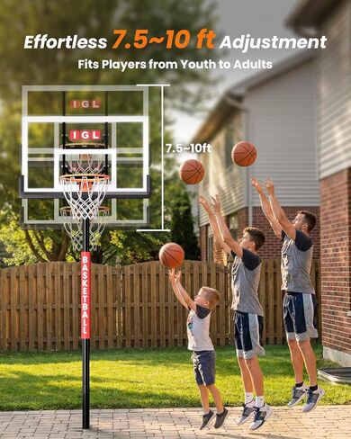 IGL In Ground Basketball Hoops Outdoor, 52" In Ground Basketball Hoop, 7.5-10FT Adjustable In Ground Basketball Hoops & Goals with 18 Inch Breakaway Rim for Driveway/Backyard/Court in Kuwait