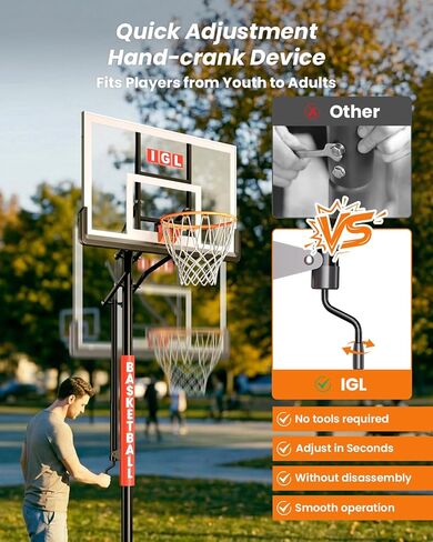 IGL In Ground Basketball Hoops Outdoor, 52" In Ground Basketball Hoop, 7.5-10FT Adjustable In Ground Basketball Hoops & Goals with 18 Inch Breakaway Rim for Driveway/Backyard/Court in Kuwait